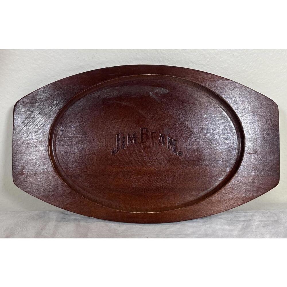 Jim Beam Wooden Bar Tray 12x7.5” Whiskey Serving Platter Vintage Style